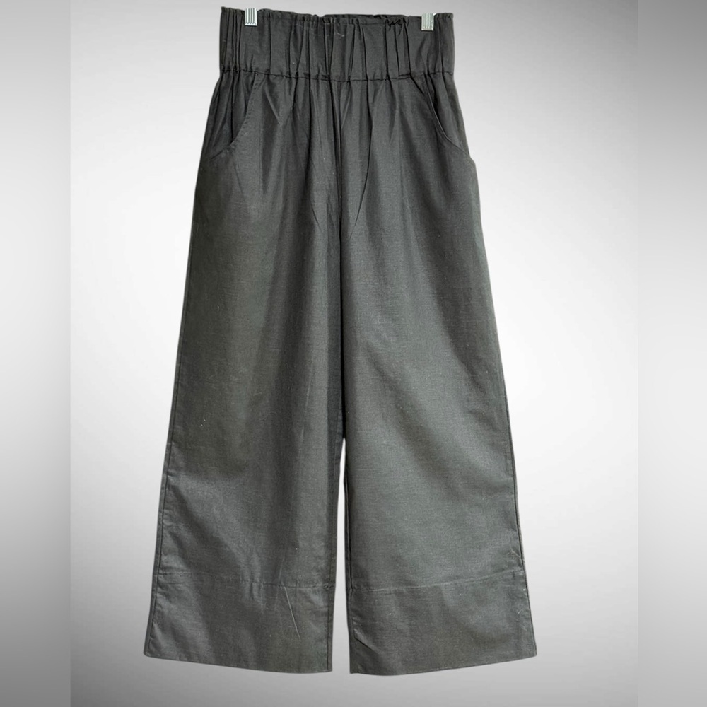 Kourt Flax Linen Crop Summer Pants Black Size Medium Wide Leg Crishelle - Picture 2 of 15